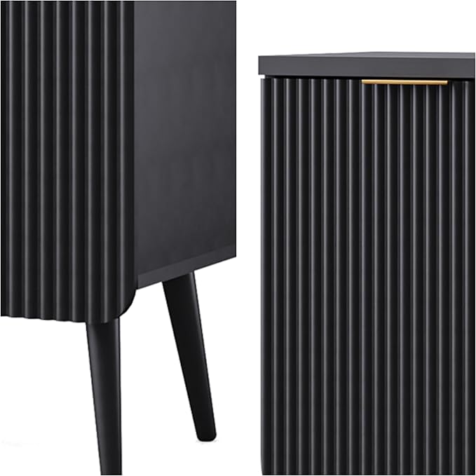 Buffet Cabinet, Sideboard Fluted Cabinet Modern Kitchen Buffet Storage Cabinets with Doors and Shelves, Wood Farmhouse Coffee Bar Station for Entryway & Dining Room & Living Room, Black