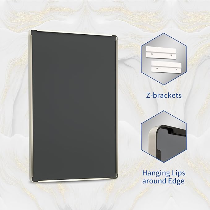 WEER 24X36 Inch Brushed Nickel Bathroom Mirror, Brushed Silver Metal Frame Mirror, Rounded Rectangle Silver Bathroom Vanity Mirror, Tempered Glass, Anti-Rust, Hangs Horizontally or Vertically