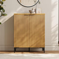 Fluted Sideboard Buffet Cabinet, 2 Doors Side Board Storage Cabinet, Buffet Cabinet with Line Groove Design,Side Board with Metal Legs and Handle, Buffet for Entryway, Natural Wood