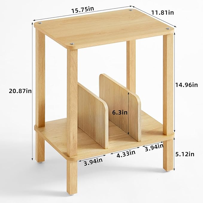 LELELINKY 2-Tier Bamboo Record Player Stand with Vinyl Record Storage up to 100 Albums, Boho Bedroom Record Holder and Multi-Functional End Table for Living Room, Natural