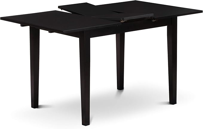 East West Furniture NOBR5-BLK-17 5 Piece Kitchen Set for 4 Includes a Rectangle Dining Room Table with Butterfly Leaf and 4 Light Sable Linen Fabric Parsons Chairs, 32x54 Inch, Black