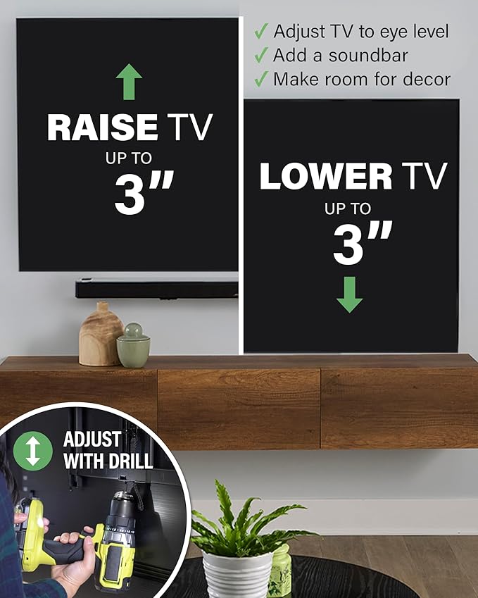 SANUS Height Adjustable Full Motion TV Wall Mount for 32” to 65” TVs – Raise or Lower TV 3” After Install – Maximizes Compatibility with Your Setup – 3 Step DIY w/Smooth Extension, Tilt & Swivel
