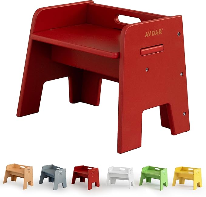 Wooden Step Stool for Kids, 14” One Step Stool for Toddlers, Heavy Duty Non-tip Non-Slip for Bedroom/Kitchen