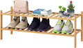 2-Tier Long Shoe Rack for Entryway, Black Bamboo Wood Shoe Rack for Closet & Hallway, Long 33IN | Beautiful | Functional | Sturdy | Durable