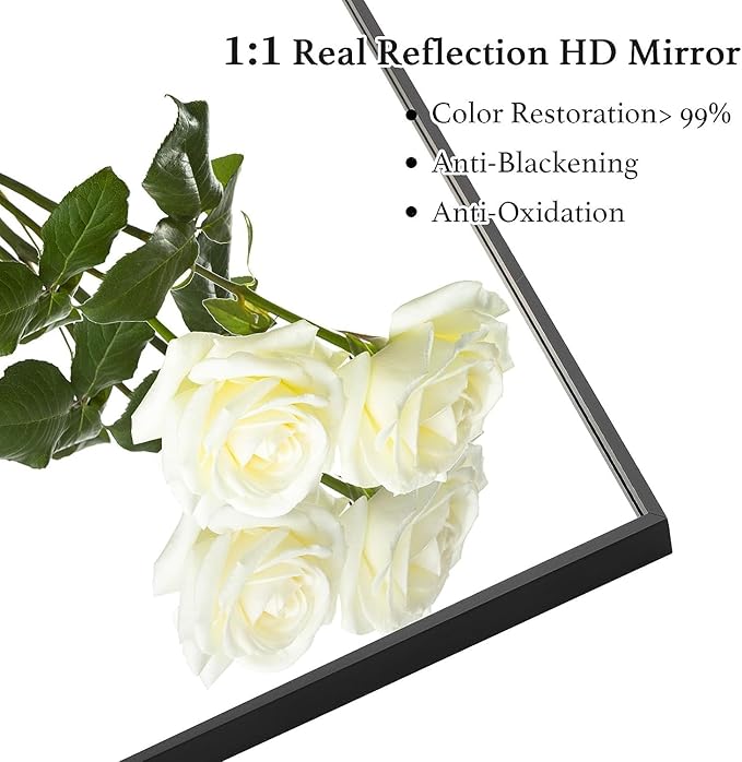 24x32 Inch Black Bathroom Mirror, Copper-Free Aluminum Alloy Frame Vanity Mirror, Rectangle Wall Mounted Modern Mirror for Bedroom/Living Room/Porch Horizontal or Vertical