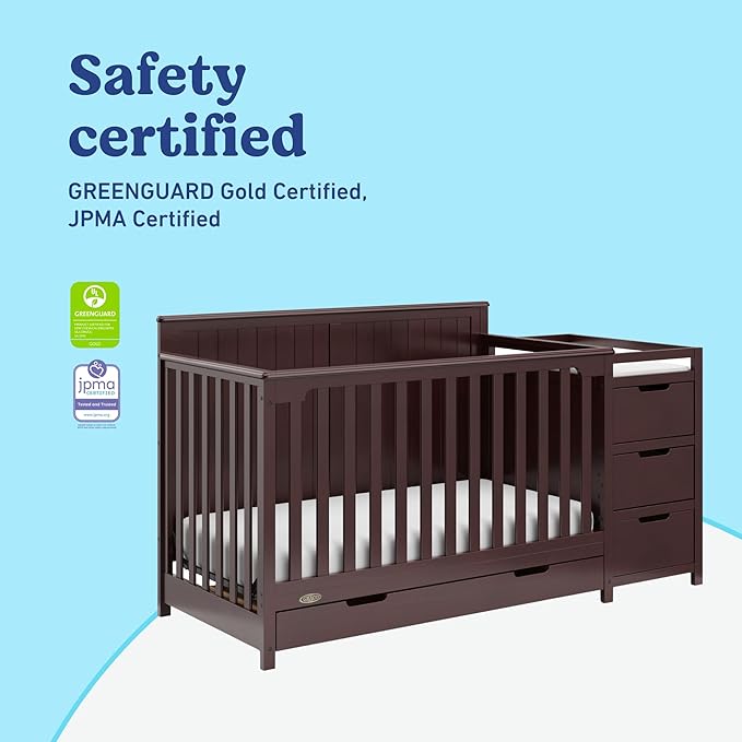 Graco Hadley All-in-One Convertible Crib & Changer (Espresso) – GREENGUARD Gold Certified, Fits Standard Crib Mattress, Converts to Toddler Bed and Full Bed, 4 Adjustable Mattress Heights