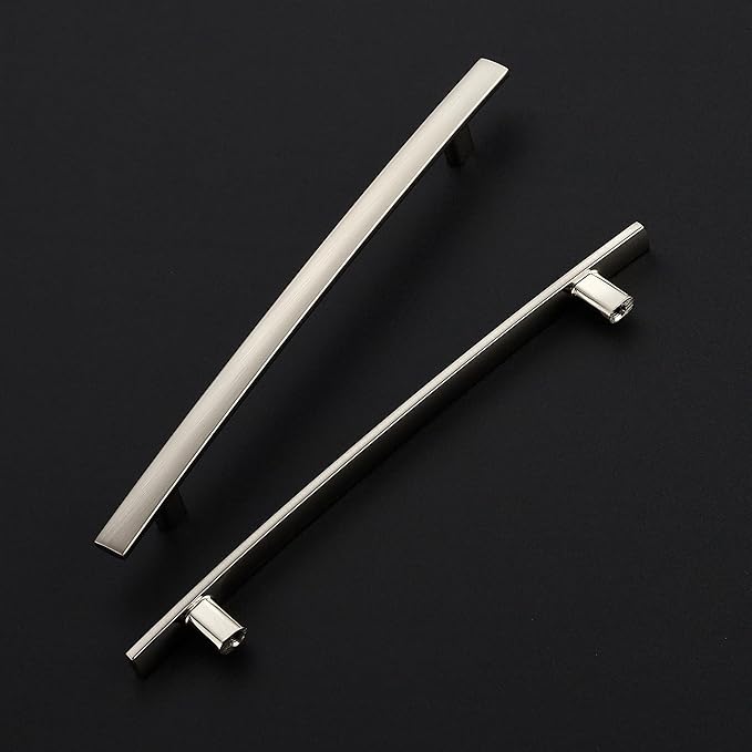 5 Pack Cabinet Handles 7.5" Hole Center - Curved Cabinet Pulls Brushed Nickel Drawer Pulls for Kitchen Cupboard Solid Hardware for Dresser Drawer Arch Hardware