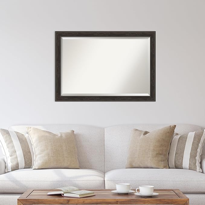 Amanti Art Brown Wall Mirror 28x40 Shipwreck Greywash Narrow Rectangle Bathroom Mirror for Wall Decor Living Room, Large Traditional Frame, Hangs Horizonally and Vertically, Bathroom Decor, Beveled