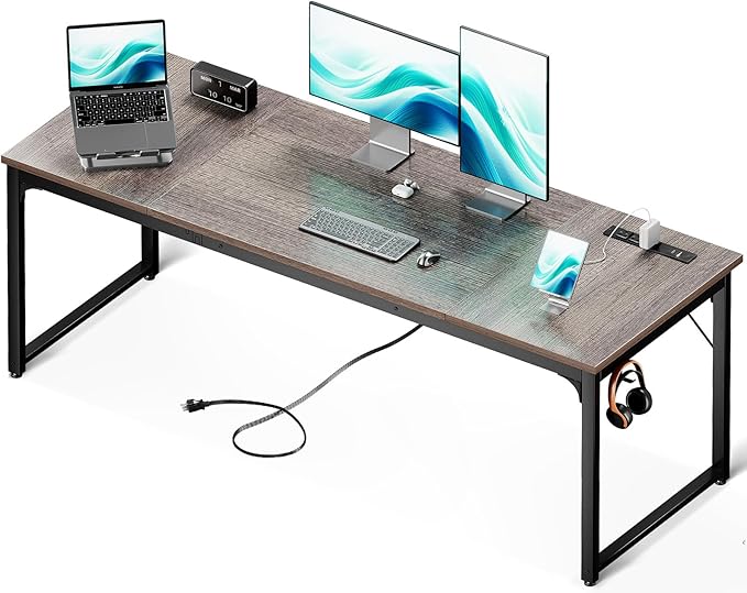 Coleshome 71 x 24 Inch Computer Desk with USB Ports, Large Office Desk, Long Study Student Writing Desk, Grey Oak