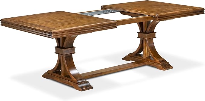 NEFL9-AWA-04-9-Piece Kitchen Set Consists of a Dinner Table and 8 Light Tan Linen Fabric Parson Chairs with Padded Chair Back - Antique Walnut Finish.