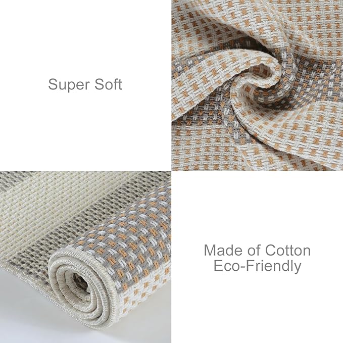 OJIA Fall Front Door Mat Outdoor Entrance 24"x36", Machine Washable Porch Rug Indoor Outdoor Rugs Halloween Doormat Cotton Woven Entryway Rug Striped Small Area Rugs for Kitchen (Gray/White/Tan)