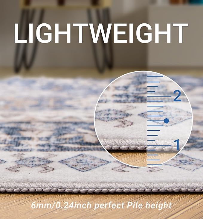 zesthome 5x7 Area Rugs - Ultra-Thin Washble Rug, Stain Resistant Anti Slip Backing Rugs for Living Room,Bedroom, Vintage Home Decor Area Rug (Blue/Beige,5'x7')