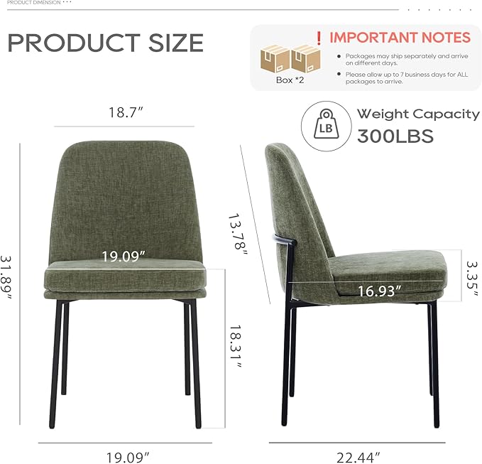 COLAMY Modern Dining Chairs Set of 4, Fabric Upholstered Dining Room Chairs Dinner Chair Stylish Kitchen Chairs with Curved Back and Metal Legs, Green
