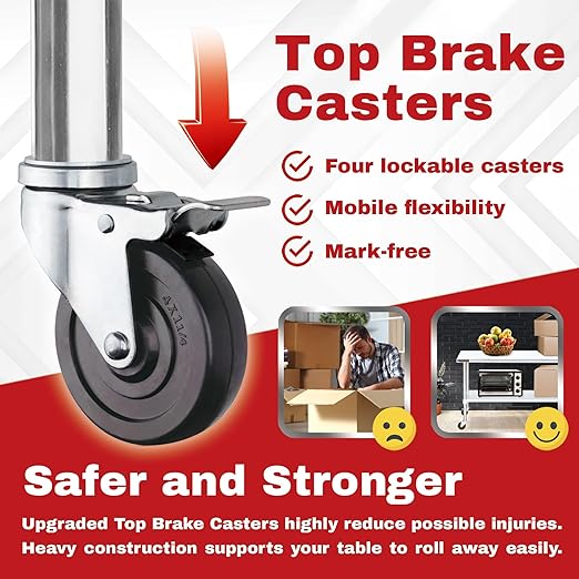 DuraSteel Stainless Steel Work Table 30" x 72" x 34" Height w/ 4 Caster Wheels - Food Prep Commercial Grade Worktable - NSF Certified - Good for Restaurant, Business, Warehouse, Home, Kitchen, Garage