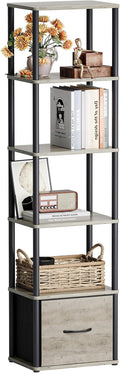 6-Tier Bookshelf with Drawer, Narrow Bookshelves Organizer, Floor Standing Ladder Shelf,Tall Bookcase for Small Space, Book shelf with Storage for Living Room, Bedroom, Office, Study Light Oak HBC505Z