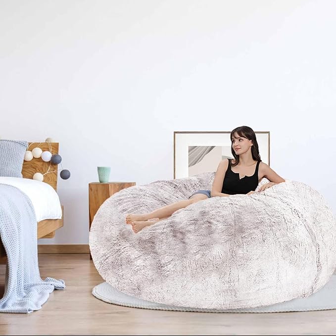 Bean Bag Chair for Adults Kids Without Filling Comfy Oversized Round Lazy Sofa Bean Bag Cover for Stuffed Animal Storage Bedroom Living Room Chairs, 6FT, Light Blue
