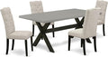 East West Furniture X697EL635-5 5 Piece Dining Set Includes a Rectangle Dining Room Table with X-Legs and 4 Doeskin Linen Fabric Upholstered Parson Chairs, 40x72 Inch, Multi-Color