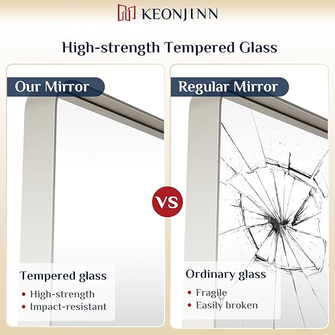 Keonjinn 30 x 36 Brushed Nickel Bathroom Mirrors for Over Sink, Rounded Rectangle Bathroom Vanity Mirror, Brushed Silver Framed Farmhouse Mirror, HD Tempered Glass Wall Mirror(Horizontal/Vertical)