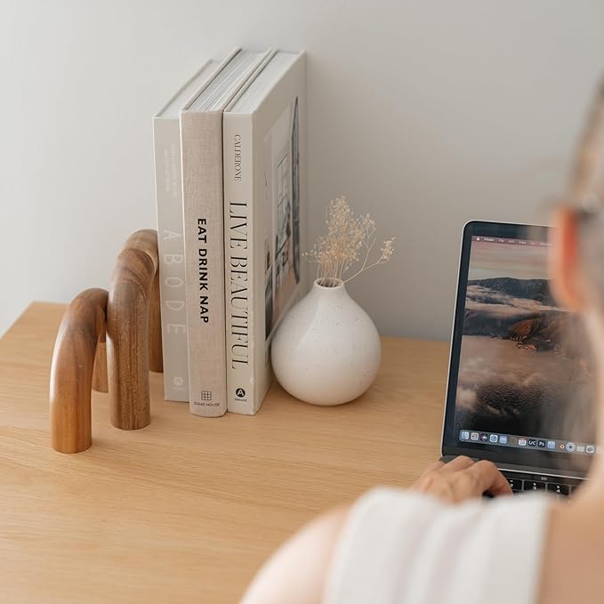 Wood Arch Bookshelf Decor - Modern Shelf Decor Accents, Decorative Objects for Coffee Table, Entryway Table Sculptures, Minimalist Home Decorations for TV Console, Built in Shelves and Mantle