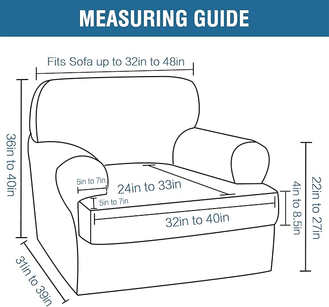 H.VERSAILTEX Sofa Cover 2 Piece T Cushion Armchair Slipcovers Thick Velvet Couch Cover Furniture Protector Stretch T Cushion Sofa Covers for 1 Cushion Couch with 1 T Cushion Covers, Stone Blue