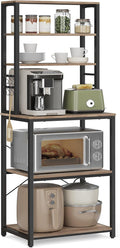 VASAGLE Coffee Bar, Baker’s Rack for Kitchen with Storage, 6-Tier Kitchen Shelves with 6 Hooks, Microwave Stand, Industrial, 15.7 x 23.6 x 65.7 Inches, Greige and Black UKKS024B02