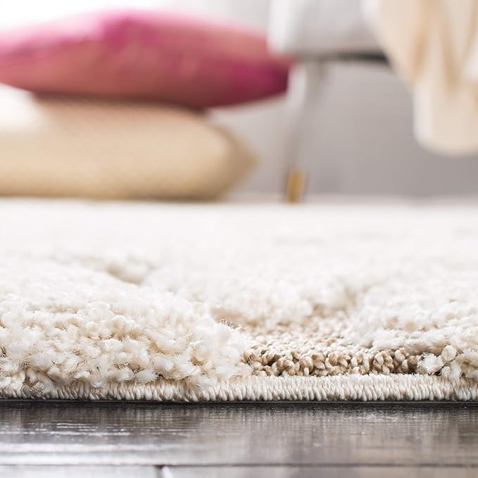 SAFAVIEH Florida Shag Collection Runner Rug - 2'3" x 8', Cream & Beige, Scroll Design, Non-Shedding & Easy Care, 1.2-inch Thick Ideal for High Traffic Areas in Living Room, Bedroom (SG455-1113)