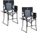 EVER ADVANCED 2 Piece Portable 30.7" Seat Height Tall Folding Camping Chair Directors Chair High with Side Table for Makeup Artist, Sports Event, Craft Show, Supports 350LBS Black Grey