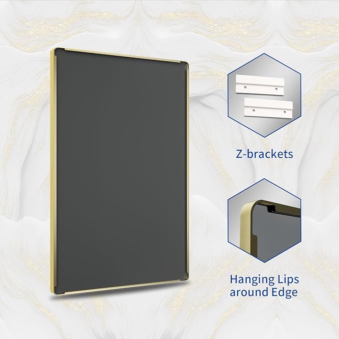 WEER Gold Bathroom Mirror, 55X36 Inch Brushed Gold Metal Frame Mirror, Rounded Rectangle Gold Bathroom Vanity Mirror for Wall, Tempered Glass, Anti-Rust, Hangs Horizontally or Vertically