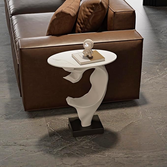 Modern Artistic Coffee Table, Luxury Semicircular Side Table, High-Strength FRP Frame, Artistic Design End Table for Living Room, Bedroom, or Office