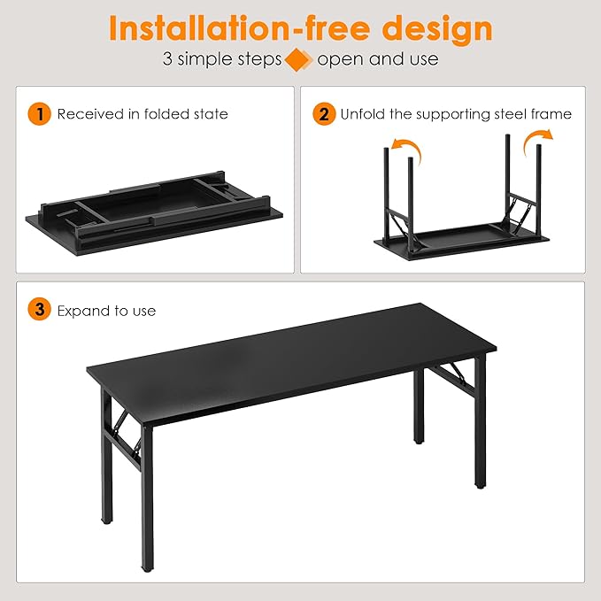 Need Office Computer Desk - 54.3L Sturdy and Heavy Duty Folding Laptop Table,Writing Table/Home Office Desk/Sewing Table,No Assembly Required (Black) AC5CB138