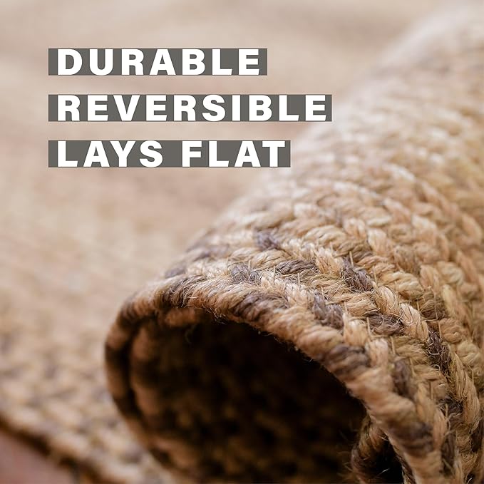 Homespice Cookie Dough Braided Jute Brown Rug 8x10' - Rustic Country Rugs for Living Room and Dining Room