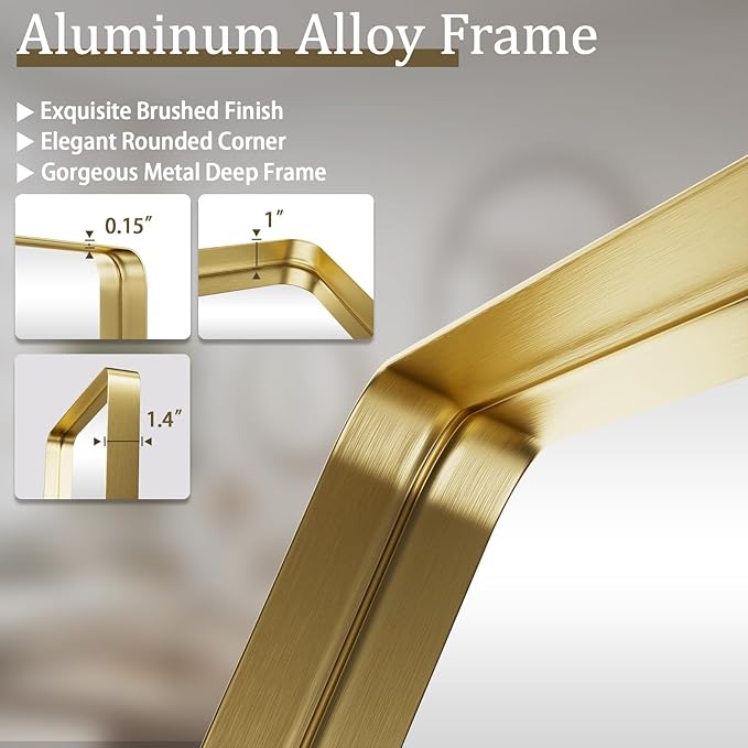 Large Bathroom Mirror 30x56 inch, Gorgeous Deep Frame Wall Vanity Mirror for Over Sink with Shatterproof Tempered Glass, Hanging Horizontal or Vertical, Gold