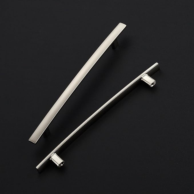 30 Pack Cabinet Handles 6.25" Hole Center - Curved Cabinet Pulls Brushed Nickel Drawer Pulls for Kitchen Cupboard Solid Hardware for Dresser Drawer Arch Hardware