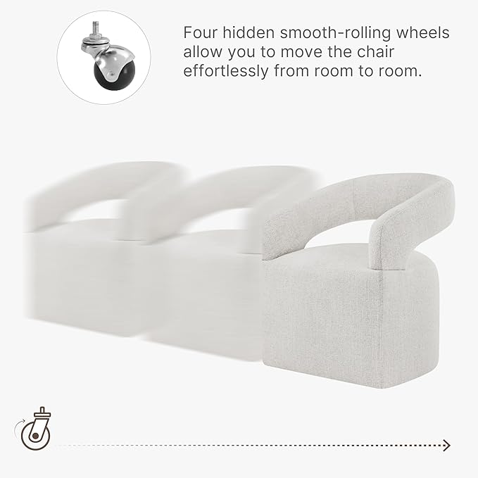 Upholstered Dining Chairs with Casters Modern Barrel Side Armchair with Rollers for Diningroom Bedroom Livingroom Reading Room, Beige, 1PCS