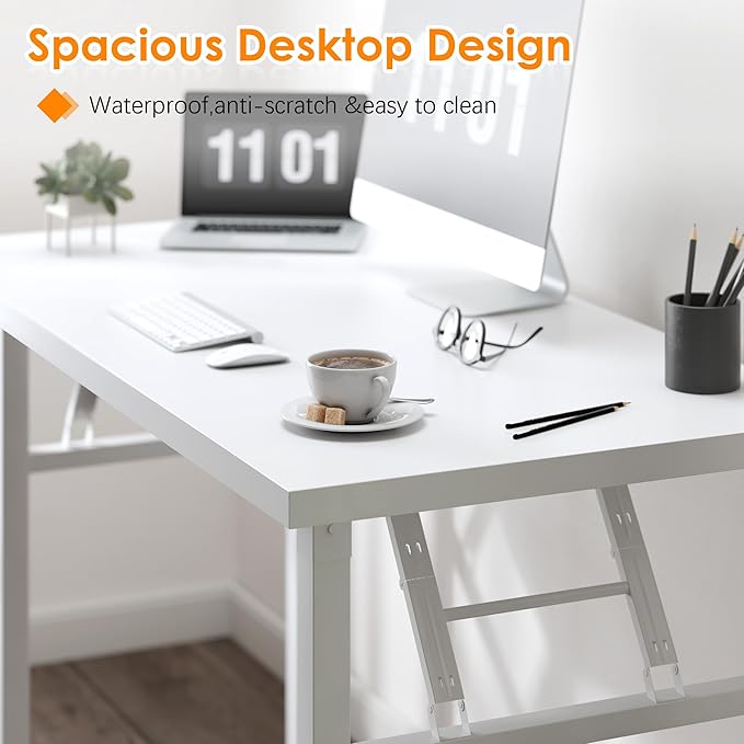 Need Office Computer Desk - 54.3L Sturdy and Heavy Duty Folding Laptop Table,Writing Table/Home Office Desk/Sewing Table,No Assembly Required (White) AC5DW138