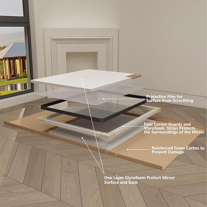 48x40 Inch Black Metal Framed Bathroom Mirror for Wall, Large Rounded Rectangle Mirror, Matte Black Bathroom Vanity Mirror, Anti-Rust, Shatterproof, Hangs Horizontally or Vertically