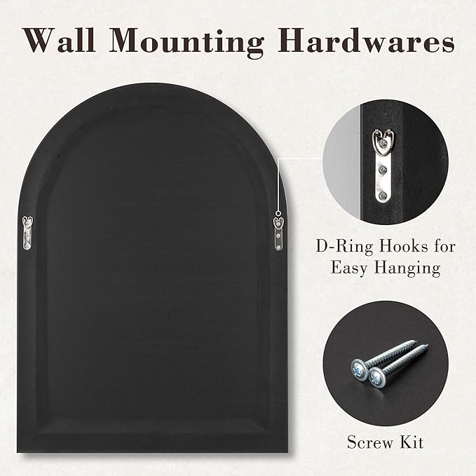 Axeman 32x48 Arched Wall Mirror, Decorative Bathroom Mirror, Traditional Vintage Wall Mounted Mirror with Beaded Frame for Accent Living Room Vanity Bedroom Entryway, Black