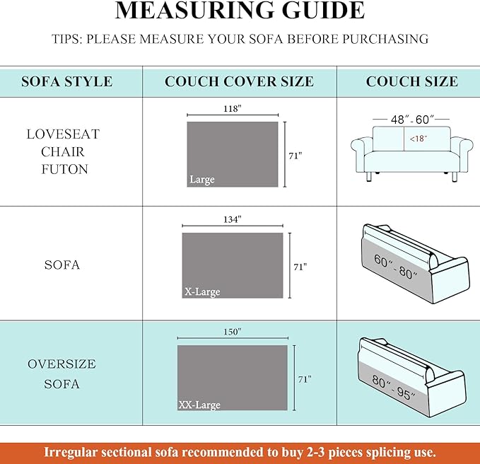 STACYPIK Waterproof Blue Sofa Cover for Dogs, Couch Cover for Sectional, Furniture Protector for 3 Cushion Couch, Anti-Scratch Loveseat Covers for L Shaped, Non-Slip Slipcovers for Loveseat-71X150IN