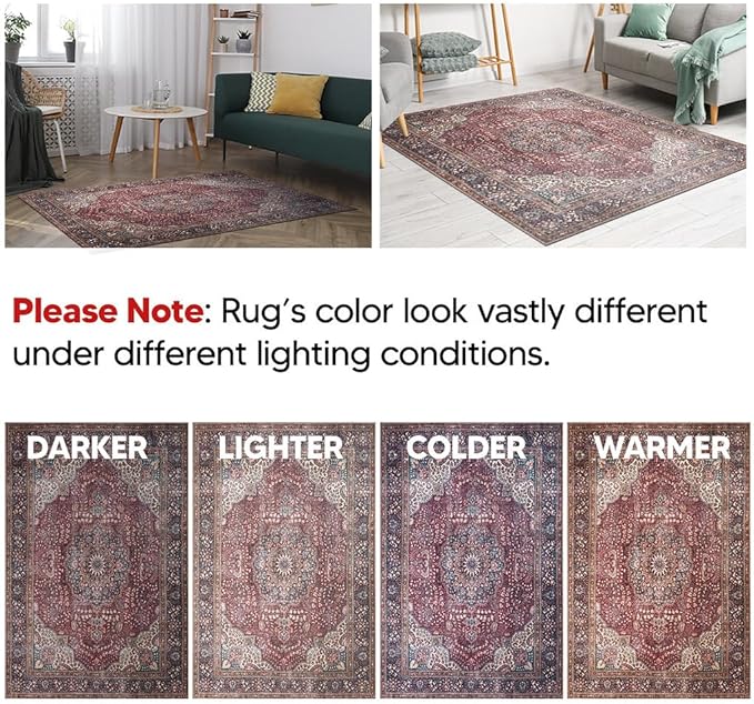 Keen Home Design 4x6 Rug - Machine Washable Area Rug with Non-Slip Backing, Ideal for Living Room, Dining Room, Bedroom - Vintage, Easy Clean, Durable, Low Pile Rug - (4' x 6')