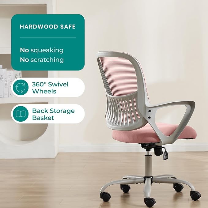 Office Chair, Computer Gaming Chair with Arms, Ergonomic Home Office Desk Chairs with Wheels, Mid-Back Task Rolling Chair with Lumbar Support, Comfy Mesh Swivel Executive Chair