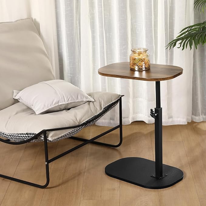 360° Swivel Top C Table for Small Place, Adiustable Height Couch Side Tables That Slide Under SofaModern C Shaped Side Table for Sofa Armrest Tv Tray, Suitable for Coffee, Snack, Drink