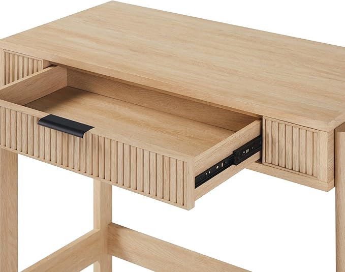 WALKER EDISON Transitional Style Furniture, Reeded Detail, Lift-Top Desk with Drawer and Storage Cubby, Sitting to Standing Desk, Soft Self-Close Desktop, 38”W x 16.75”D x 30”H, Coastal Oak