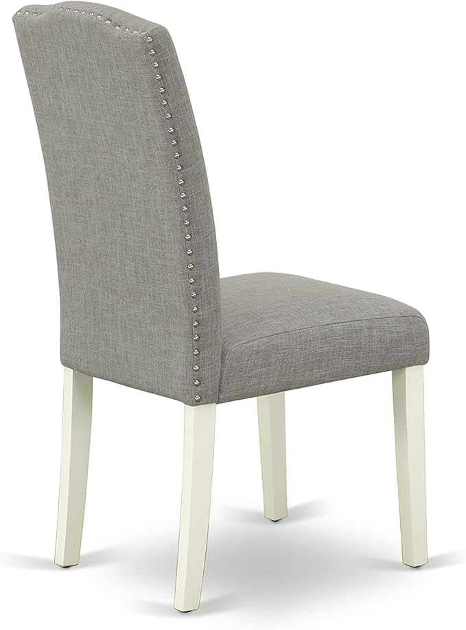 East West Furniture CAEN5-LWH-06 5 Piece Dining Room Furniture Set Includes a Rectangle Dining Table and 4 Dark Shitake Linen Fabric Upholstered Parson Chairs, 36x60 Inch, Linen White