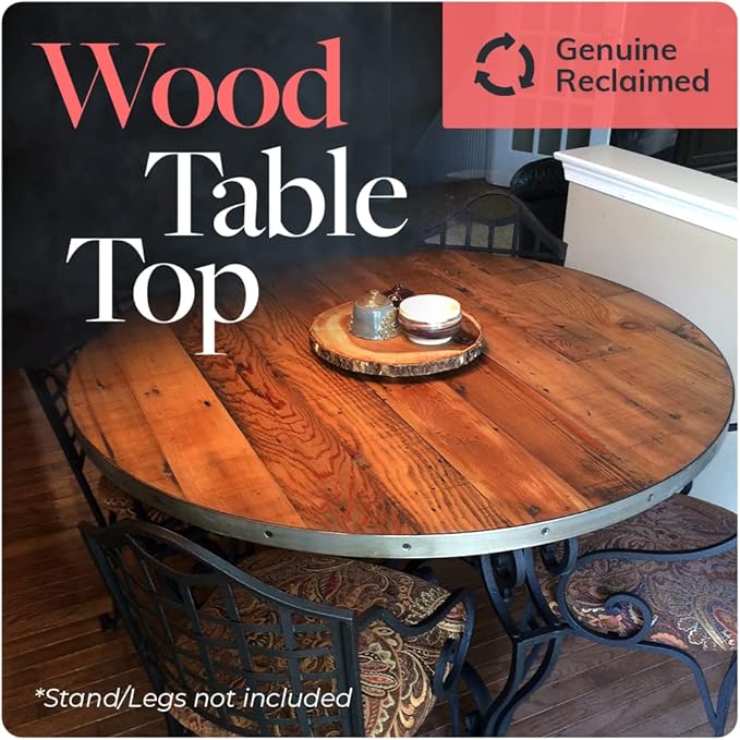 Reclaimed Wood Table Top - Rustic Recycled Wooden Piece Perfect for Signs, Kitchens, Dining and Coffee Table Tops (Reclaimed Wood Table Top with Metal Edge, 24" x 24")