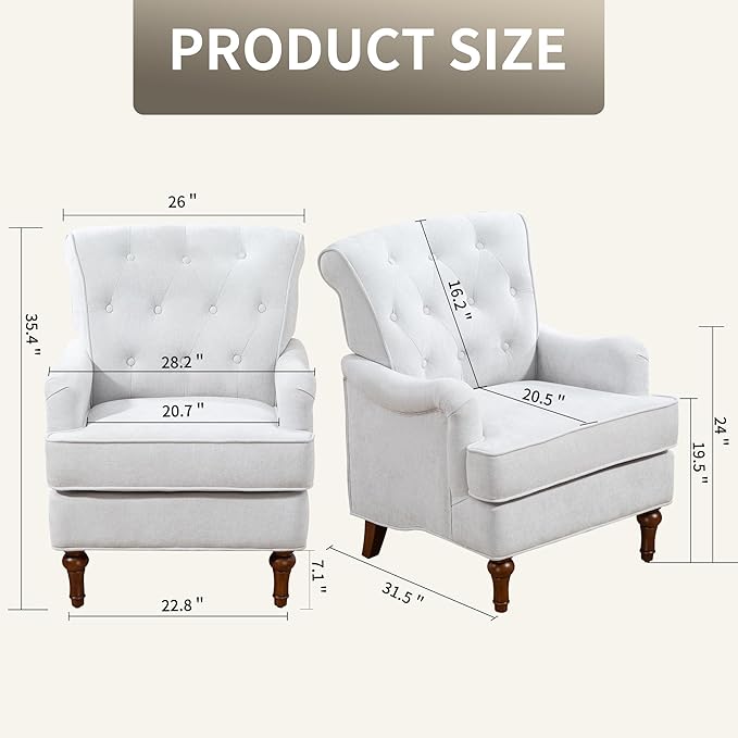 Ball & Cast Comfy Chenille Club Sofa Living Room Chairs,Accent Chair with Springs Cushions & Retro Wooden Legs,Reading Armchair for Bedroom,Office,Oatmeal
