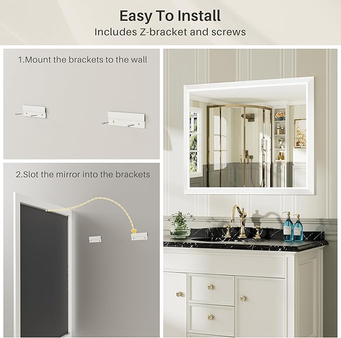 55x30 Inch White Bathroom Mirror for Wall, Thick Metal Framed Rectangle Mirrors for Over Sink, Bedroom, Living Room, Entryway, Anti-Rust, HD Tempered Glass