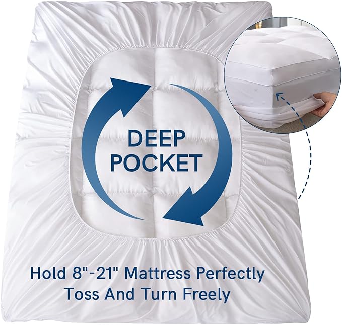 ELEMUSE RV King Mattress Topper for Back Pain, Extra Thick Mattress Pad Cover, Plush Soft Pillowtop with Elastic Deep Pocket, Overfilled Down Alternative Filling