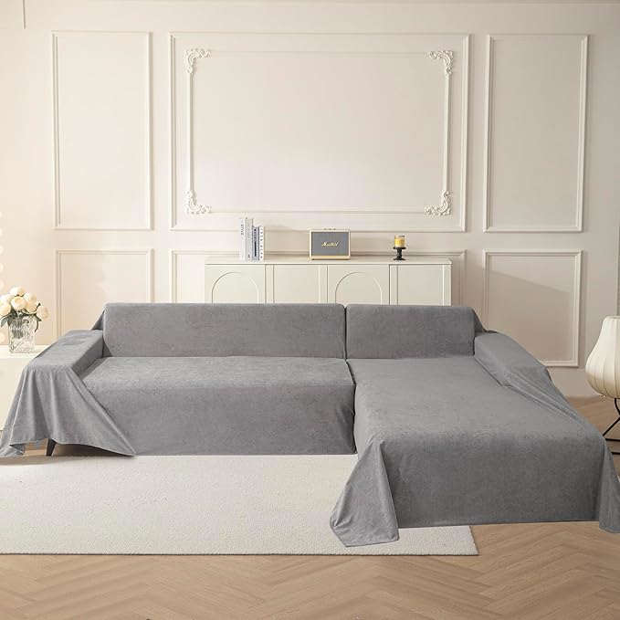 MYSKY HOME Sectional Couch, Covers Couch Cover 3 Cushion Sofa, Couch Covers for Sofa, Dog Couch Protector, L Shape Cover Sofa Slipcovers Washable Furniture Covers for Pets, 71" x 134", Grey
