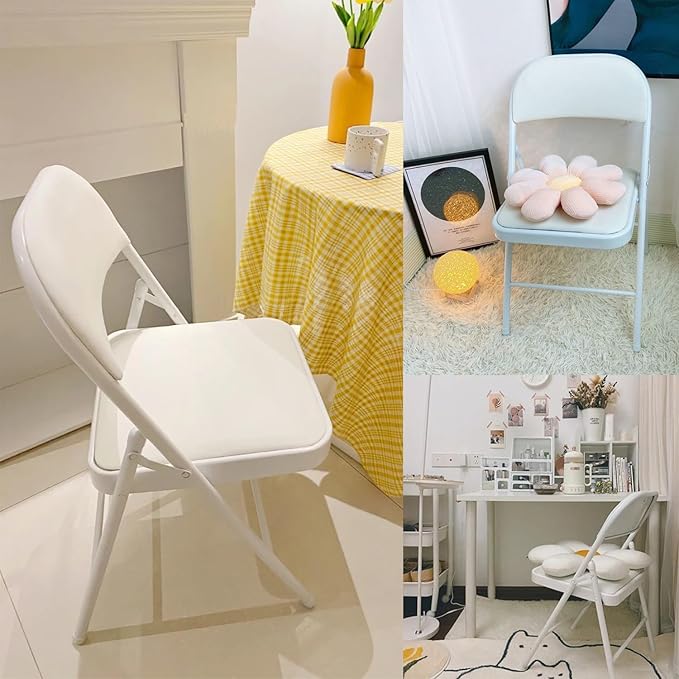KAIHAOWIN 4-Pack Vinyl-Padded Folding Chair Metal Frame Heavy Duty Foldable Chair with Backrest&Padded Seats for Dining Meetings Wedding Events-White