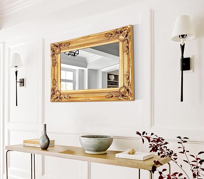 Antique Wall Mirror, 29.1'' x 21.2''Vintage Baroque Mirror with Ornate Frame, Gold Mirror Decorative for Entryway, Living Room, Bathroom